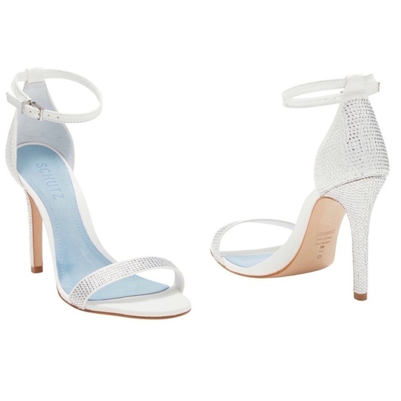 NEW SCHUTZ Cadel White Rhinestone Bridal Heel Occasion Sandals Sz 8.5 - Picture 1 of 6